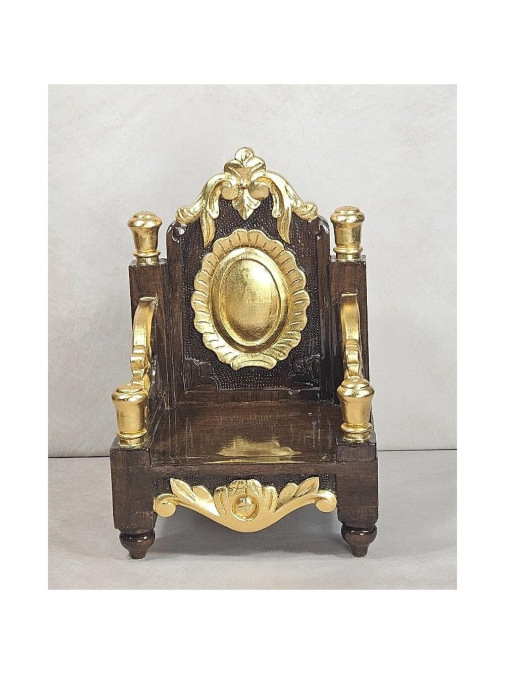 Vintage Decorative Mini Wooden Gold Hindu Deity Throne Chair Pooja Puja Altar